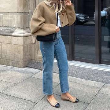 Maixang Women's Casual Cropped Jacket Long Sleeve Shacket Wool Blend Button Short Outwear Coat(Khaki,M)