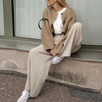 Maixang Women's Casual Cropped Jacket Long Sleeve Shacket Wool Blend Button Short Outwear Coat(Khaki,M)