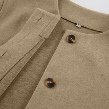 Maixang Women's Casual Cropped Jacket Long Sleeve Shacket Wool Blend Button Short Outwear Coat(Khaki,M)