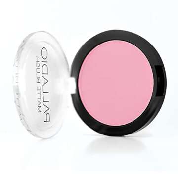 Palladio Matte Blush, Brushes onto Cheeks Smoothly, Soft Matte Look and Even Finish, Flawless Velvety Coverage, Effortless Blending Makeup, Flatters the Face, Convenient Compact, Berry Pink