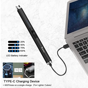 SUPRUS Lighter - Electric Candle USB Type C Rechargeable Lighter with Upgraded LED Battery Display Safety Switch Flameless Plasma Windproof for Cooking BBQs Fireworks