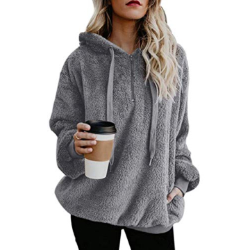 Century Star Women's Grey Fuzzy Hoodie Large