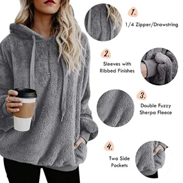 Century Star Women's Grey Fuzzy Hoodie Large
