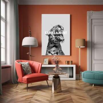 Trendy Luxury Fashion Wall Art-Retro Fashion Cheetah Poster For Girls Room Wall Decor-Vintage Black And White Art Canvas Print Picture For Girly Apartment Dorm Decor