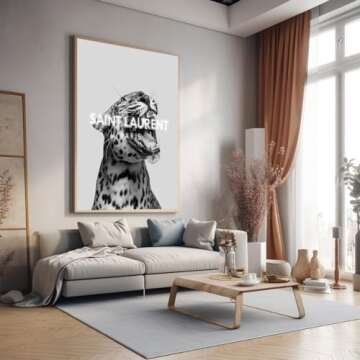 Trendy Luxury Fashion Wall Art-Retro Fashion Cheetah Poster For Girls Room Wall Decor-Vintage Black And White Art Canvas Print Picture For Girly Apartment Dorm Decor