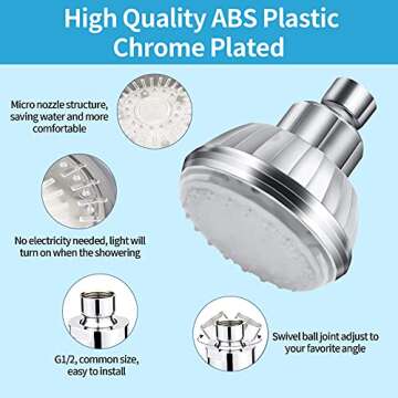 LED Shower Head with Light, 7 Color Light Automatically Changing LED Fixed Rainfall Adjustable High ...