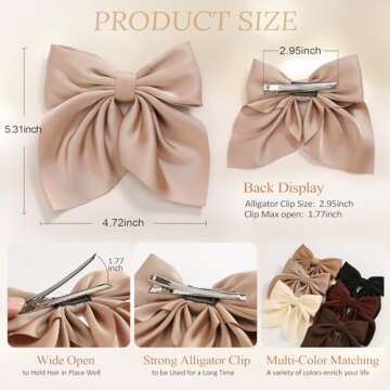 6Pcs Cute Hair Bows - Silky Satin Clips for All Ages