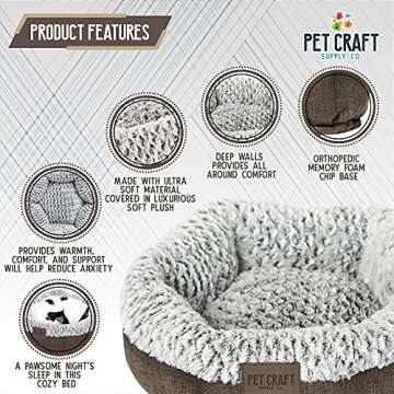 Pet Craft Supply Soho Round Cat Bed For Indoor Cats, Ultra Soft Plush, Memory Foam, Machine Washable...