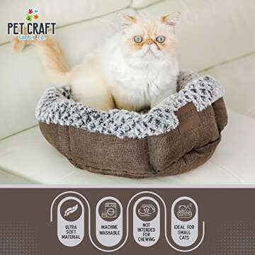 Pet Craft Supply Soho Round Cat Bed For Indoor Cats, Ultra Soft Plush, Memory Foam, Machine Washable, Calming Cat Bed,Brown, Small