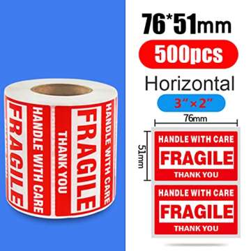 NefLaca 2" x 3" Fragile Stickers for Shipping, Handle with Care Fragile Stickers, Strong Adhesive La...