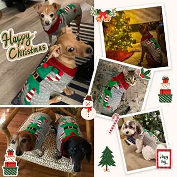DOGGYZSTYLE Dog Cat Ugly Christmas Sweater Boy Girl Xmas Pet Clothes Holiday Puppy Costume New Year Gifts for Small Medium Large Dogs Outfits (XL, Grey Elf)