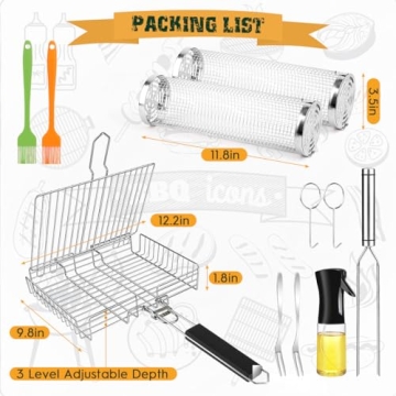 Outdoor Grill Basket Set, 11pcs Stainless Steel Accessories