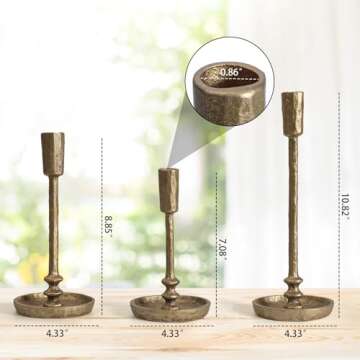Rustic Cast Iron Taper Candle Holder - Set of 3 Vintage Candle Stands, Candlestick Holders for Weddi...
