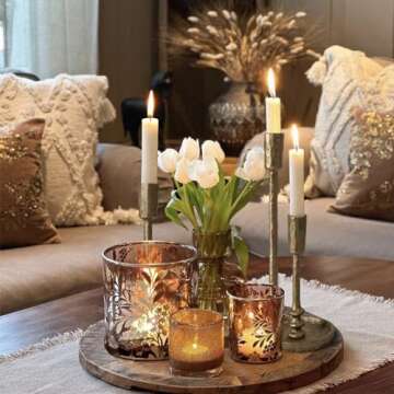 Rustic Cast Iron Taper Candle Holder - Set of 3 Vintage Candle Stands, Candlestick Holders for Wedding, Dining, Party Décor (Antique Brass)