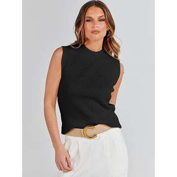 ANRABESS Womens Summer Sleeveless Tops Casual Mock Neck Loose Fit Knit Lightweight Sweater Pullover ...