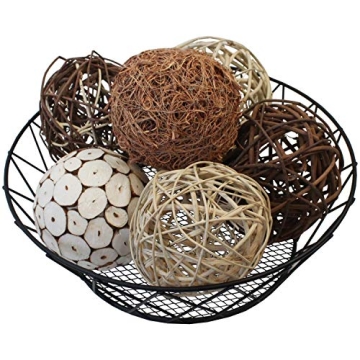 Blue Donuts Decorative Balls - Handcrafted Rattan Set of 6 for Stylish Home Decor