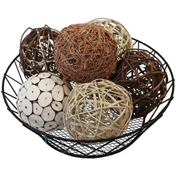 Blue Donuts Decorative Balls - Handcrafted Rattan Set of 6 for Stylish Home Decor