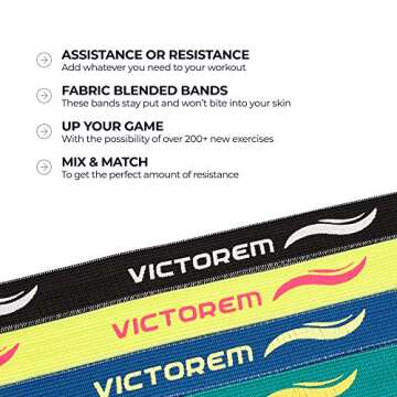 Victorem Pull Up Assistance Bands Set - Set of 4 Long Fabric Resistance Bands for Home - Sturdy Stretchy Equipment for Home Exercise and Stretching - Perfect for Fitness with Bag and Workout Guide