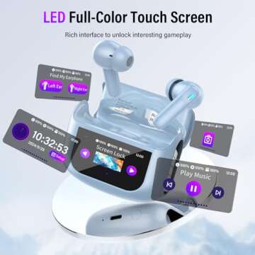 Wireless Earbuds, Bluetooth 5.4 Headphones with Multifunctional Touch Screen, 48H Bass Stereo Ear Buds with ANC/ENC Noise Cancelling/Transparency Mode, IPX7 Earphones with 5 EQ Modes, Blue