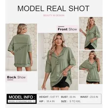 SHEWIN T Shirts for Women Trendy Casual Short Sleeve Shirts V Neck Lightweight Comfy Cute Tops Women's Clothing A Jungle Green Medium