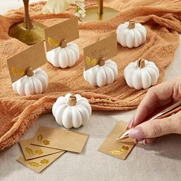 Mini White Pumpkin Place Card Holders for Fall Decor