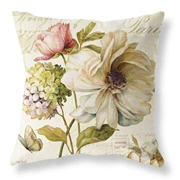 Pack of 2 Decorative Throw Pillow Covers Sets 18x18 Inch Summer Theme Light Yellow Butterfly Floral ...