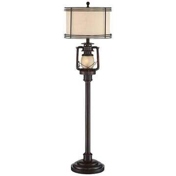Barnes and Ivy Henson Rustic Industrial Farmhouse Standing Floor Lamp with Night Light Glass 63" Tal...