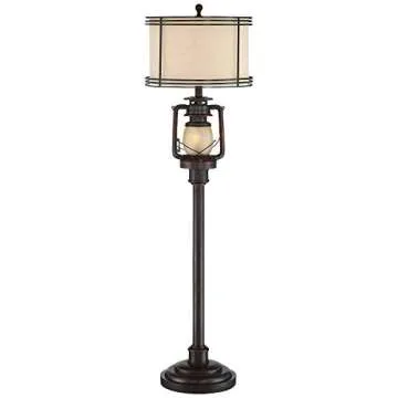 Barnes and Ivy Henson Rustic Industrial Farmhouse Standing Floor Lamp with Night Light Glass 63" Tal...