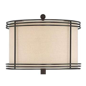 Barnes and Ivy Henson Rustic Industrial Farmhouse Standing Floor Lamp with Night Light Glass 63" Tall Bronze Earthy Fabric Drum Shade Decor for Living Room Reading House Bedroom Home