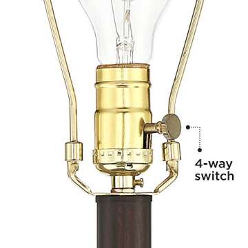 Barnes and Ivy Henson Rustic Industrial Farmhouse Standing Floor Lamp with Night Light Glass 63" Tall Bronze Earthy Fabric Drum Shade Decor for Living Room Reading House Bedroom Home