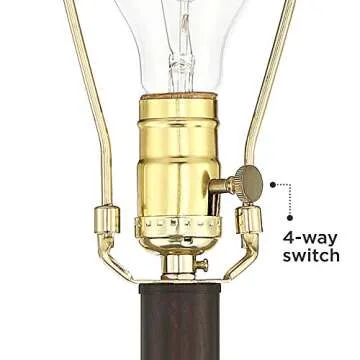 Barnes and Ivy Henson Rustic Industrial Farmhouse Standing Floor Lamp with Night Light Glass 63" Tall Bronze Earthy Fabric Drum Shade Decor for Living Room Reading House Bedroom Home