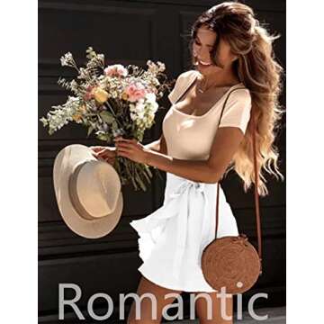 ChainJoy Womens High Waist Ruffle Hem Tie Wrap Skirt Summer Casual A Line Overlap Skirt White Large