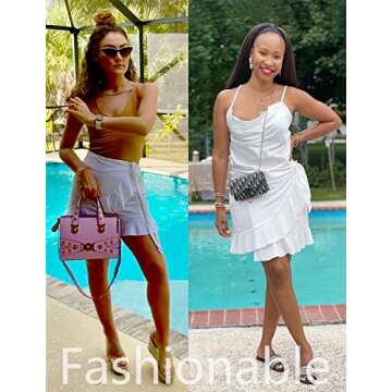 ChainJoy Womens High Waist Ruffle Hem Tie Wrap Skirt Summer Casual A Line Overlap Skirt White Large