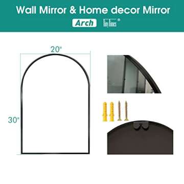 TinyTimes 20"x30" Arched Wall Mirror, Vanity Mirror, with Metal Frame, for Bathroom, Bedroom, Entryw...