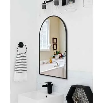 TinyTimes 20"x30" Arched Wall Mirror, Vanity Mirror, with Metal Frame, for Bathroom, Bedroom, Entryway, Modern & Contemporary Wall Mirror - Black