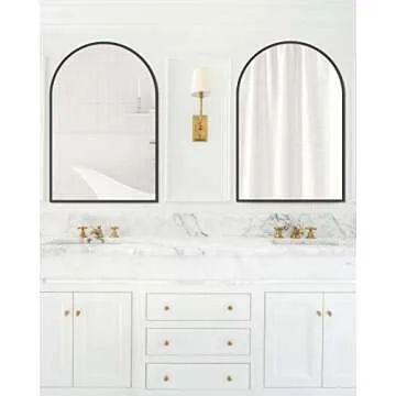 TinyTimes 20"x30" Arched Wall Mirror, Vanity Mirror, with Metal Frame, for Bathroom, Bedroom, Entryway, Modern & Contemporary Wall Mirror - Black