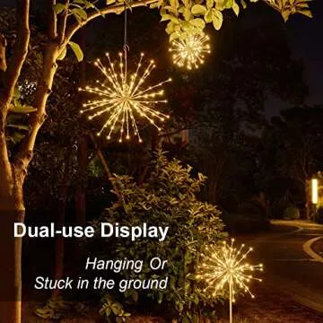 Lightshare 24" Starburst Light Lighted Ball 160 LED Firework Lights Twinkle Warm White Hanging Ball Dual-use for Patio Walkway Pathway Decoration Indoor/Outdoor