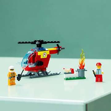 LEGO City Fire Helicopter Toy 60318 for Preschool Kids, Boys and Girls 4 Plus Years Old, with Firefighter Minifigure & Starter Brick