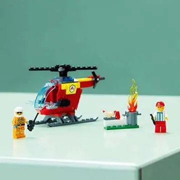 LEGO City Fire Helicopter Toy 60318 for Preschool Kids, Boys and Girls 4 Plus Years Old, with Firefighter Minifigure & Starter Brick