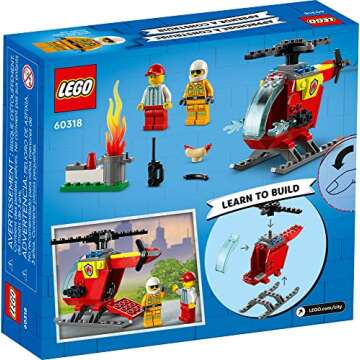 LEGO City Fire Helicopter Toy 60318 for Preschool Kids, Boys and Girls 4 Plus Years Old, with Firefighter Minifigure & Starter Brick
