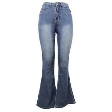 Generic Andongnywell Women's Fashion High Rise Jeans Slimming Wide Leg Stretch Denim Flare Bellbottom Jeans Trouser (Blue,Small)
