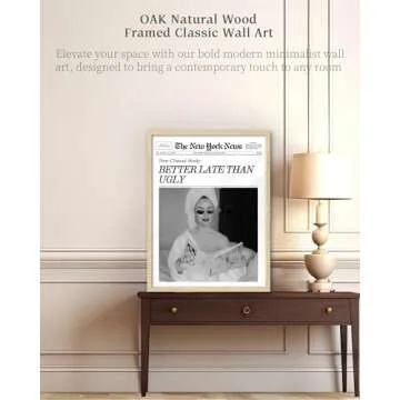 iHery Natural OAK Wood Trendy Retro Newspaper Headline Framed Wall Art, 12x16 in Better Late Than Ugly Poster Vintage Canvas Print, Beige Frame Logs Preppy Funky Bathroom Décor Living Room Set of 1