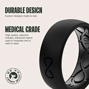 Groove Life Solid Black/Black Ring - Breathable Silicone Wedding Rings for Men, Lifetime Coverage, Unique Design, Comfort Fit Ring - Size 9