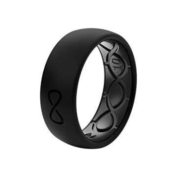 Groove Life Solid Black/Black Ring - Breathable Silicone Wedding Rings for Men, Lifetime Coverage, Unique Design, Comfort Fit Ring - Size 9
