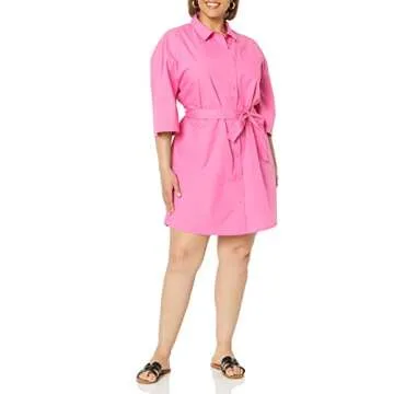 The Drop Women's Dakota Belted Mini Shirt Dress, Rose Pink, M