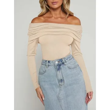 AGECODE Sexy Off The Shoulder Ruched Bodysuit for Women