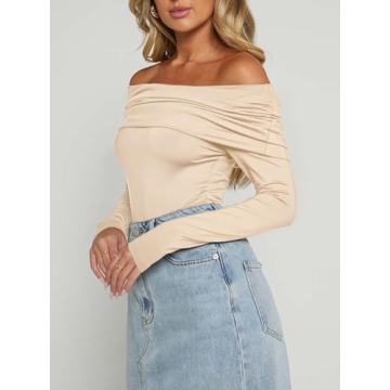 AGECODE Sexy Off The Shoulder Ruched Bodysuit for Women