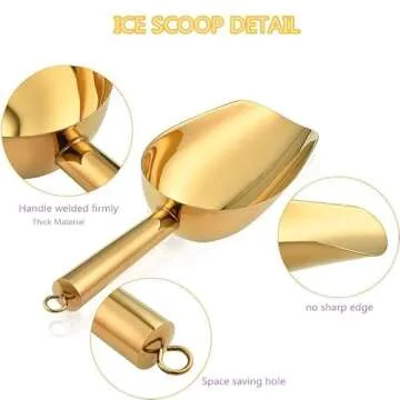 Stainless Steel Ice Scoop and Ice Tongs,Food Scoop Metal Ice Scooper&Buffet Clip for Home Bar Buffet Wedding Canisters, Easy Clean & Durable (gold)