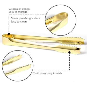 Stainless Steel Ice Scoop and Ice Tongs,Food Scoop Metal Ice Scooper&Buffet Clip for Home Bar Buffet Wedding Canisters, Easy Clean & Durable (gold)