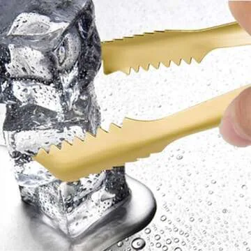 Stainless Steel Ice Scoop and Ice Tongs,Food Scoop Metal Ice Scooper&Buffet Clip for Home Bar Buffet Wedding Canisters, Easy Clean & Durable (gold)